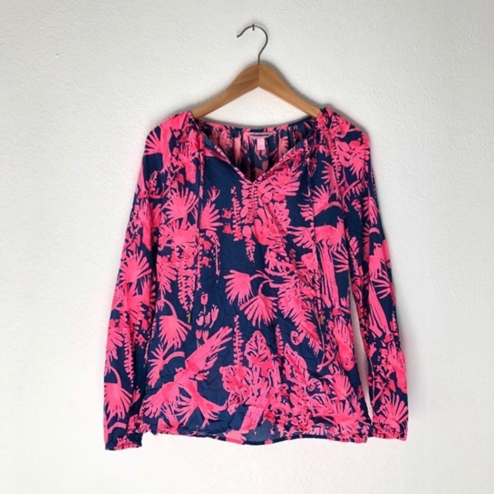 Lilly Pulitzer Willa Tunic Top Size Small Indigo Night Caw Rayon